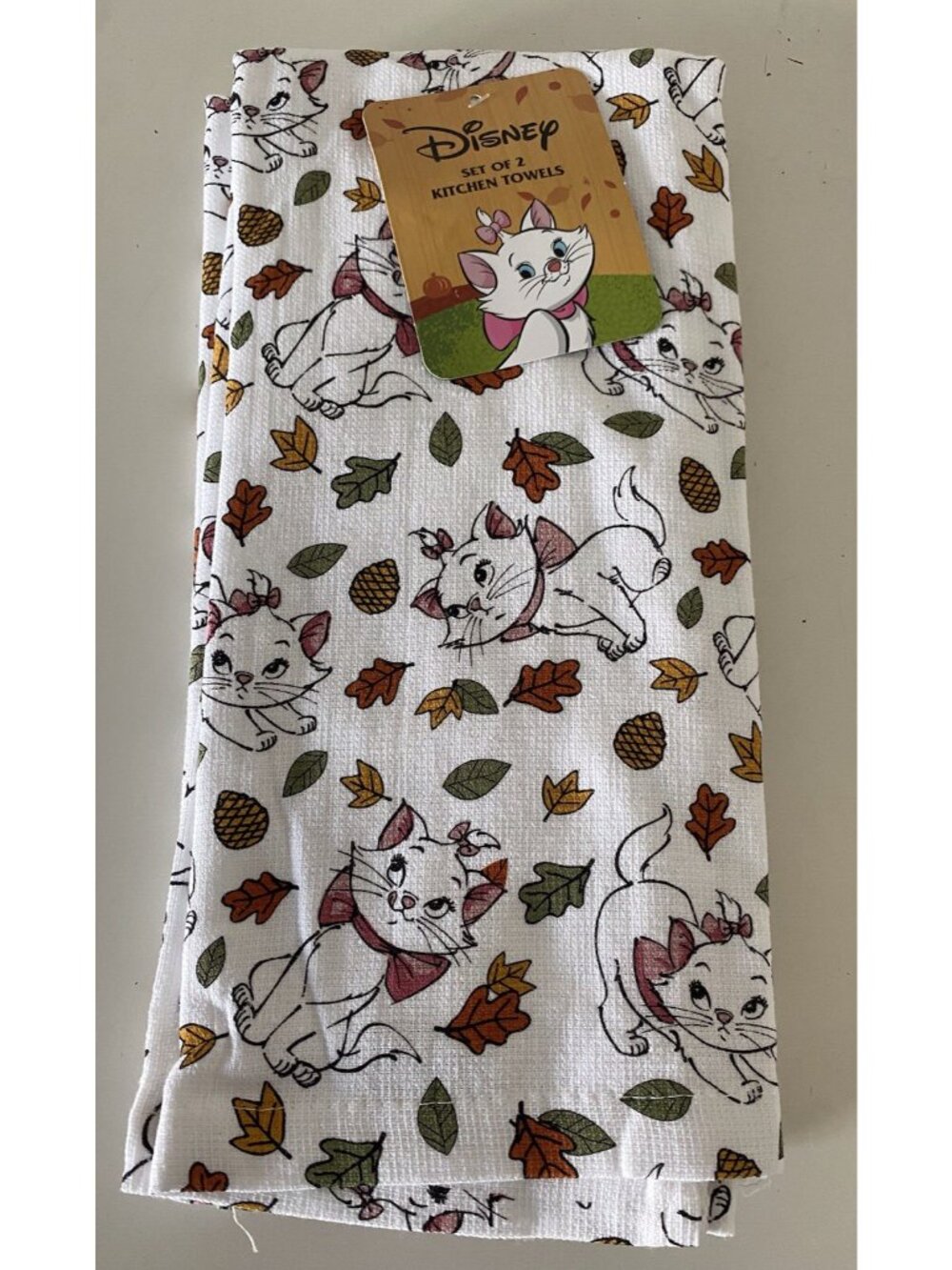 2 Pk Disney The Aristocats Marie Autumn Fall Leaves Kitchen Towels 16” X 26” NEW